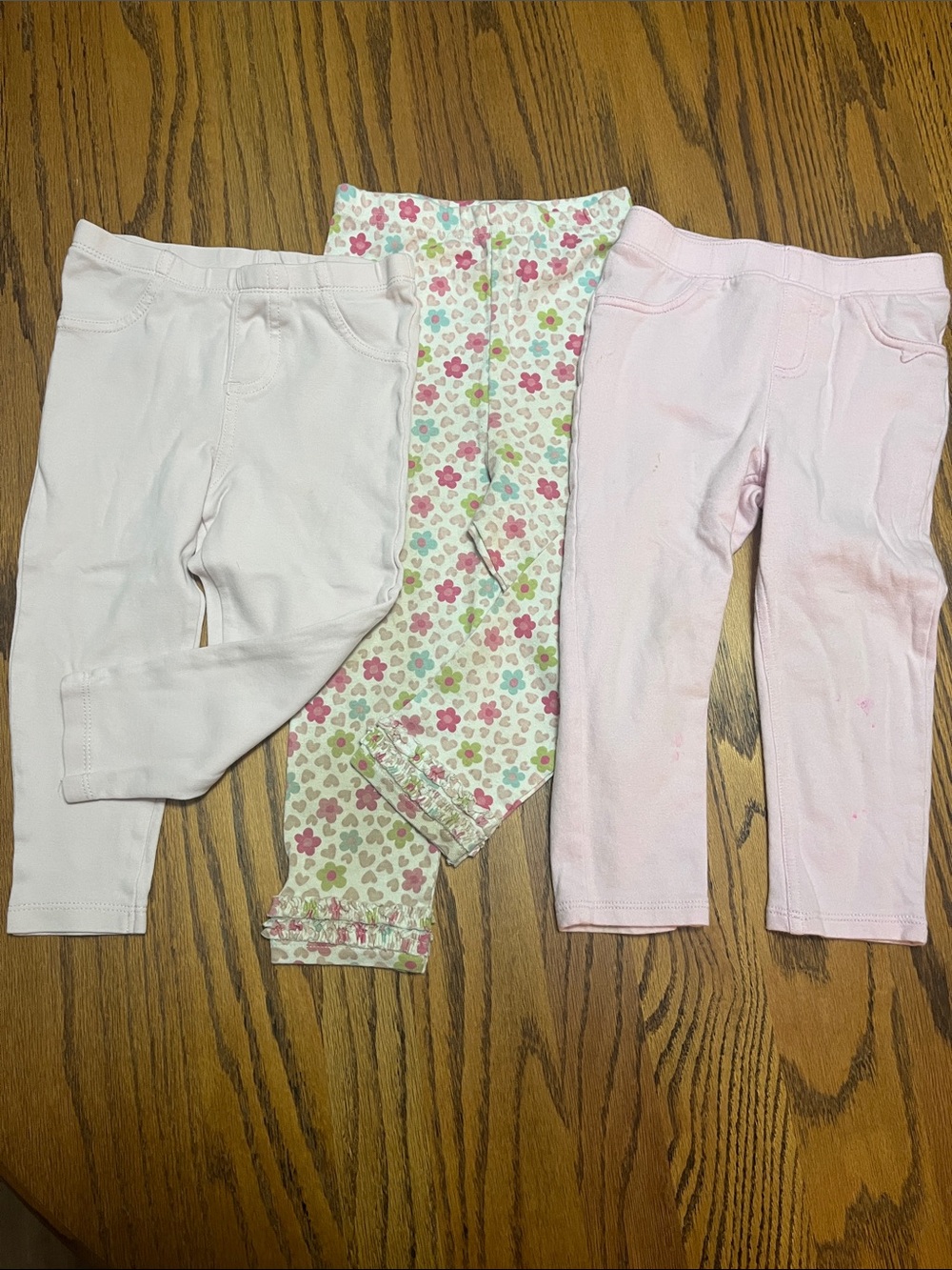 Girls' 3-Pack Floral and Solid Leggings - Pink, Cream, Multicolor Floral